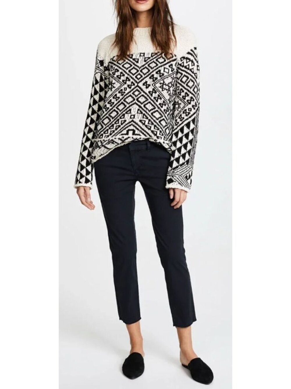 NILI LOTAN East Hampton Cotton Slim Straight Cropped Pants in Black-sz 8